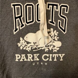 Roots womens Sz XS Canada park city Utah‎ Gray hoodie with Green Label pullover